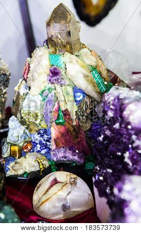 various stones and minerals at the exhibition