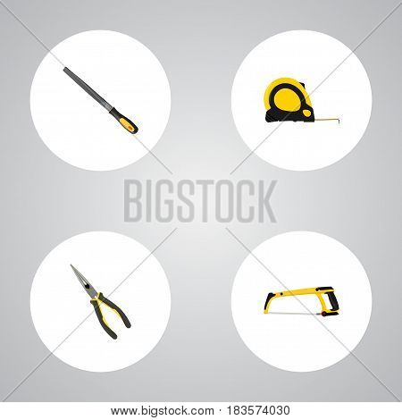 Realistic Sharpener, Arm-Saw, Nippers And Other Vector Elements. Set Of Tools Realistic Symbols Also Includes Arm, Noise, Emery Objects.