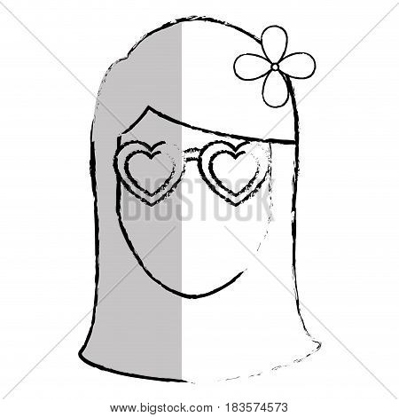 beautiful woman with hearts glasses vector illustration design