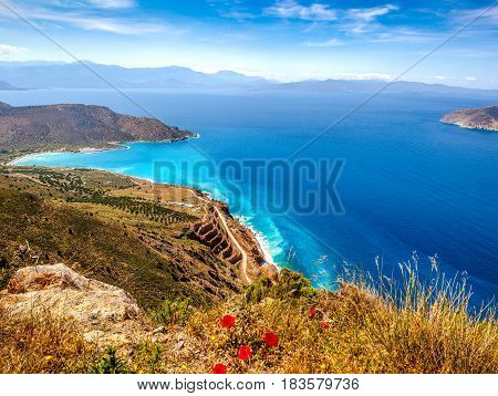 View Of Mirabello Bay And Tholos Beach, Lassithi, Crete