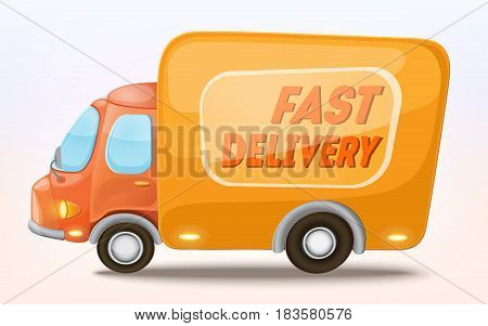 Cartoon delivery truck icon. Delivery service concept. Isolated on white. Vector Illustration.