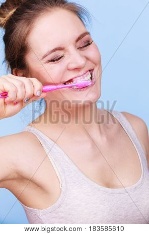 Woman Brushing Cleaning Teeth