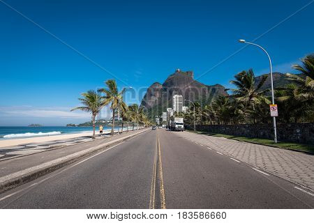 Avenue With Scenic Landscape Along Sao Conrado Beach in Rio de Janeiro, Brazil