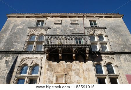 KORCULA, CROATIA - NOVEMBER 09: Balcony at house built in Renaissance in Korcula, Croatia. Korcula is a historic fortified town on the island of Korcula. on November 09, 2016.