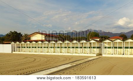 beautiful sea cabins view on versilia beach