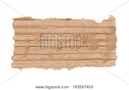 Piece of corrugated cardboard torn, isolated on white background. Cardboard texture ragged edge.