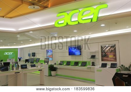 TAIPEI TAIWAN - DECEMBER 3, 2016: Acer computer shop at Syntrend shopping mall. Acer is a Taiwanese multinational hardware and electronics corporation specializing in advanced electronics technology.