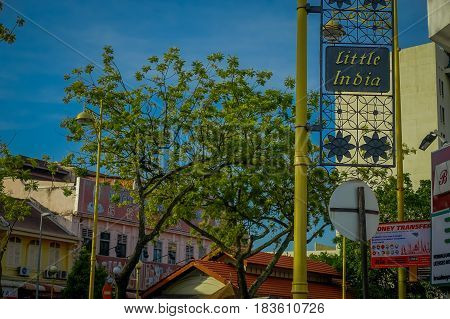 George Town, Malaysia - March 10, 2017: Little India enclave, where the oldest Hindu temple in Penang is located, Mahamariamman Temple, as well as where many indian shops and restaurants