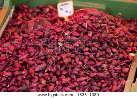 Red onion seeds on the local farmer's market