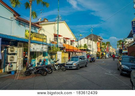 George Town, Malaysia - March 10, 2017: Little India enclave, where the oldest Hindu temple in Penang is located, Mahamariamman Temple, as well as where many indian shops and restaurants