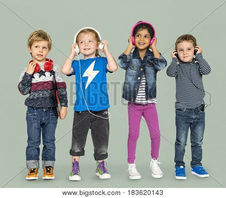 Little Children Heaphones Music Adorable Cheerful