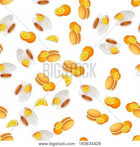 Very high quality original trendy vector seamless patternt with orange macaroons cookie