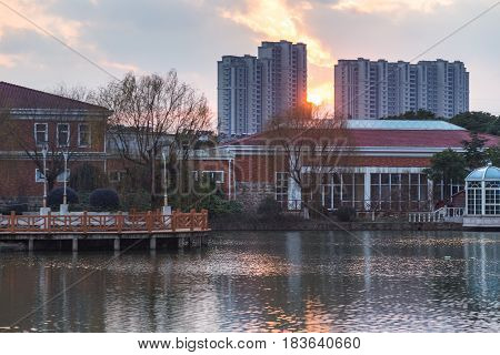 River And Modern Buildings Against Skyreflection of cityscape in rivershot in ShanghaiChina.