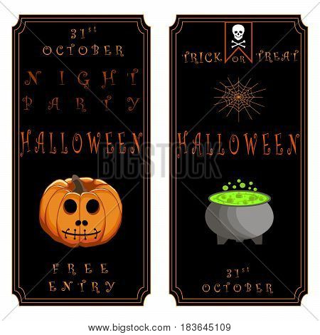 Abstract vector illustration of logo for celebrating children's holiday halloween yellow pumpkin close-up background.