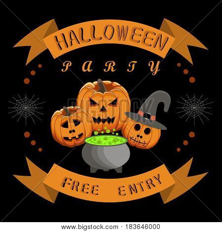 Abstract vector illustration of logo for celebrating children's holiday halloween yellow pumpkin close-up background.