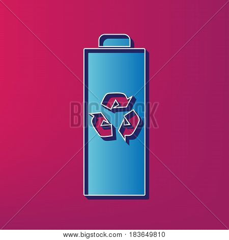 Battery recycle sign illustration. Vector. Blue 3d printed icon on magenta background.