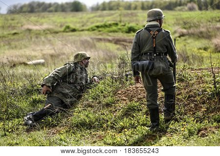 Rosowek Poland april 23 2017: Historical reconstruction battle for Stettin in 1945 Red army against Wehrmacht in Rosowek.