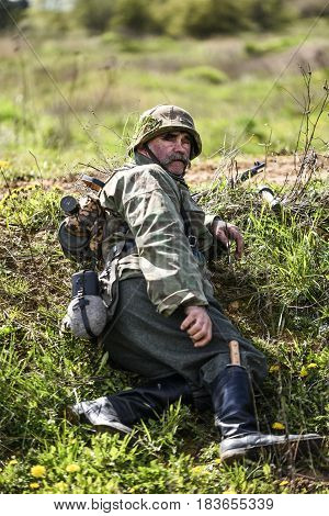 Rosowek Poland april 23 2017: Historical reconstruction battle for Stettin in 1945 Red army against Wehrmacht in Rosowek.