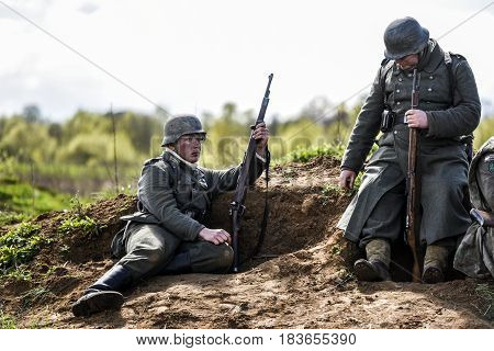 Rosowek Poland april 23 2017: Historical reconstruction battle for Stettin in 1945 Red army against Wehrmacht in Rosowek.