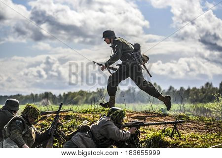 Rosowek Poland april 23 2017: Historical reconstruction battle for Stettin in 1945 Red army against Wehrmacht in Rosowek.