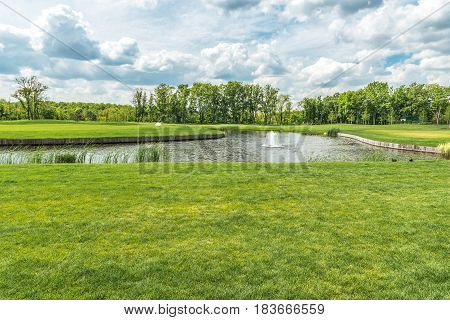 Lake on the golf course in Mezhyhiria near Kiev