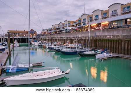 . The Brighton Marina a great leisure spot with restaurants boats moored in the docs and new luxury apartments.