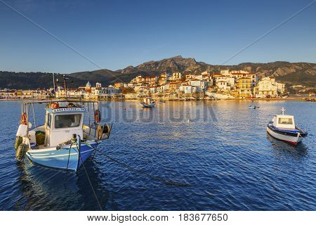KOKKARI, GREECE - MARCH 24, 2017: Kokkari village on Samos island, Greece on March 24, 2017.