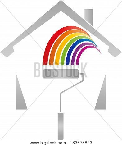 House and paint roller, colored, painter and services logo