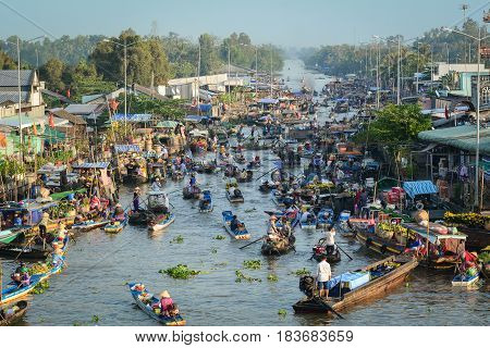 Wooden Boats On Mekong River In Southern Vietnam