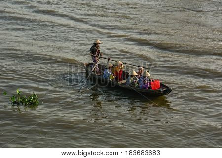Wooden Boats On Mekong River In Southern Vietnam