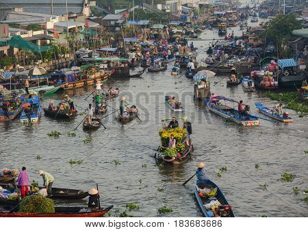 Wooden Boats On Mekong River In Southern Vietnam