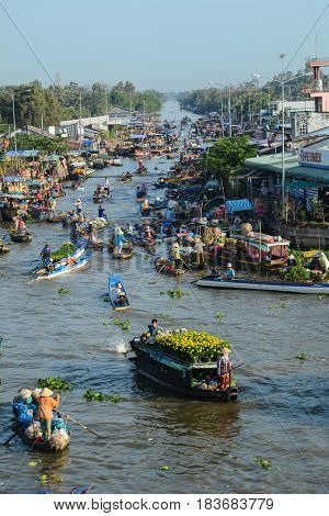 Wooden Boats On Mekong River In Southern Vietnam