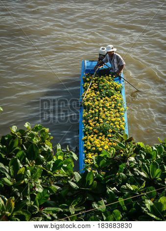 Wooden Boats On Mekong River In Southern Vietnam