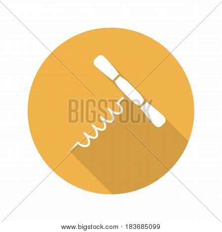Corkscrew flat design long shadow icon. Wine bottle opener. Vector silhouette symbol