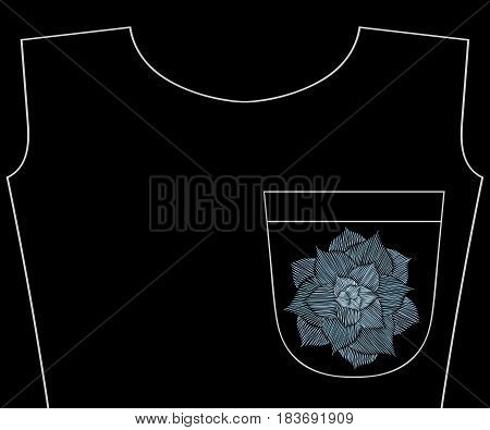 Embroidery cactus plant, succulent for t-shirt pocket, neckline. Vector fashion embroidered flower ornament, fancywork pattern for textile, fabric traditional folk decoration.