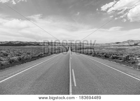 Highway Through The Desert In Monochrome