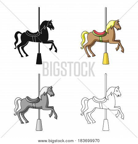 Carousel for children. Horse on the pole for riding.Amusement park single icon in cartoon style vector symbol stock web illustration.