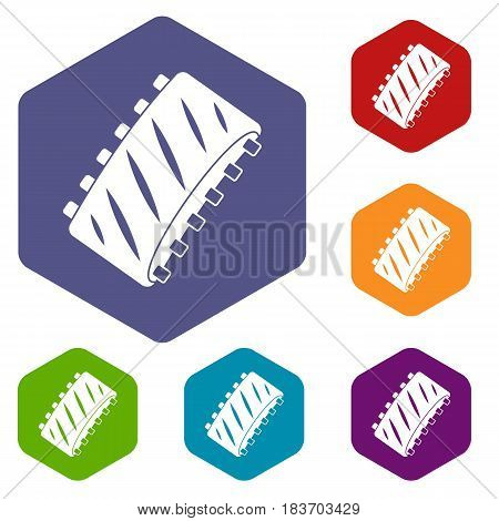 Pork rib meat icons set hexagon isolated vector illustration