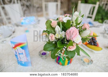 Wedding Decoration Table With Flowers And Raindows