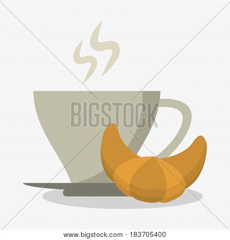 porcelain cup of coffee in crockery with croissant vector illustration