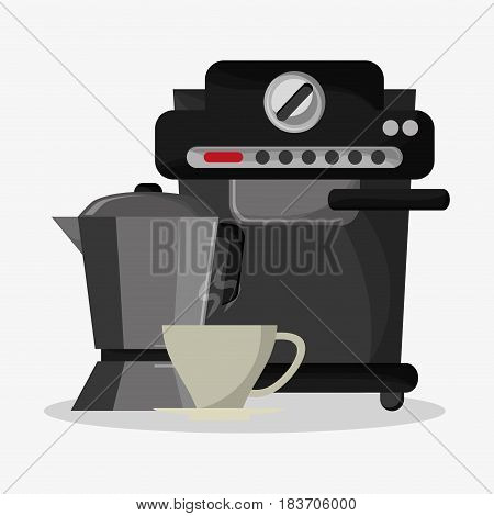Coffee espresso machine with metallic jar with handle and mug vector illustration