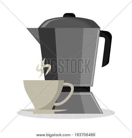 set metallic jar with porcelain cup of coffee vector illustration