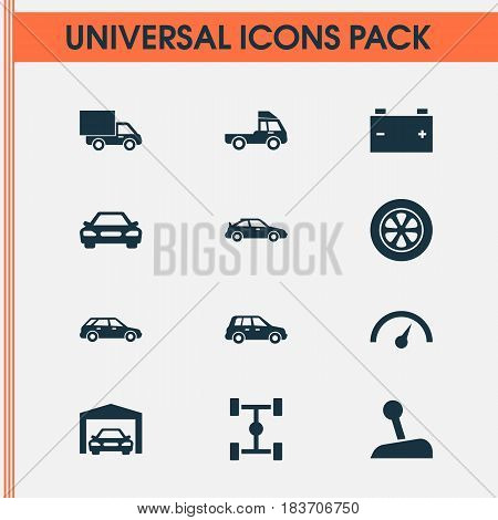 Auto Icons Set. Collection Of Chronometer, Van, Stick And Other Elements. Also Includes Symbols Such As Gear, Chronometer, Repairing.