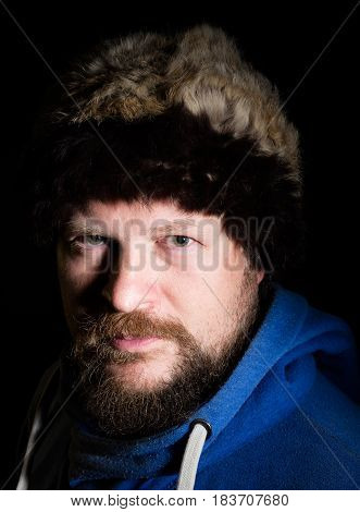 Portrait of solid nord hunter in fur hat