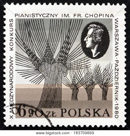 POLAND - CIRCA 1980: a stamp printed in Poland dedicated to Chopin Piano Competition circa 1980