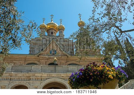 The Church of Mary Magdalene is a Russian Orthodox church located on the Mount of Olives, near the Garden of Gethsemane in Jerusalem