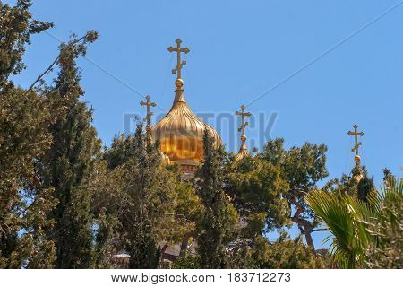 The Church of Mary Magdalene is a Russian Orthodox church located on the Mount of Olives, near the Garden of Gethsemane in Jerusalem
