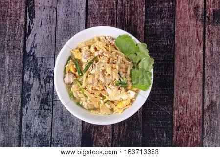 Fried Egg And  Ginger With Minced Pork In Soup.
