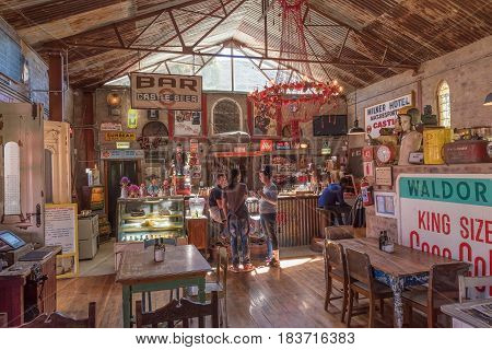 BARRYDALE SOUTH AFRICA - MARCH 25 2017: A well known restaurant the Diesel and Creme in Barrydale a small town on the scenic Route 62 in the Western Cape Province