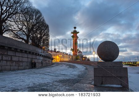 View on Vasilyevsky island in the winter Saint Petersburg Russia